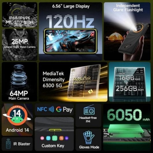 Smartphone Resistente Ulefone Armor X31 Pro 5G 8GB 256GB Cámara Sony 64MP Visión Nocturna Naranja