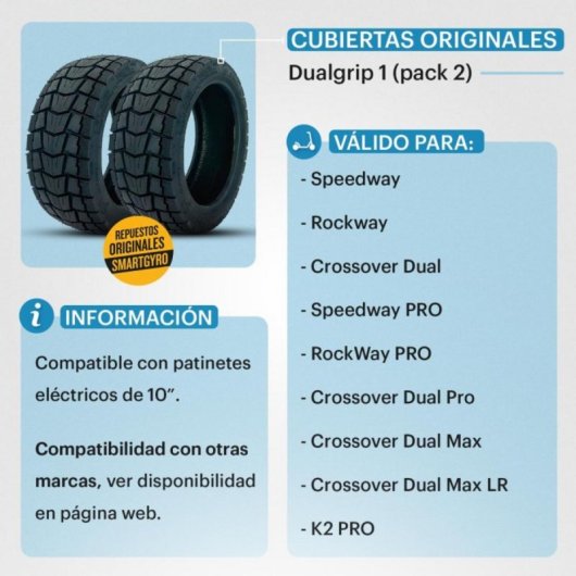 Cubierta Tubeless DUALGRIP 1 AllRoad para SmartGyro Speedway/Rockway/Crossover PRO 10"