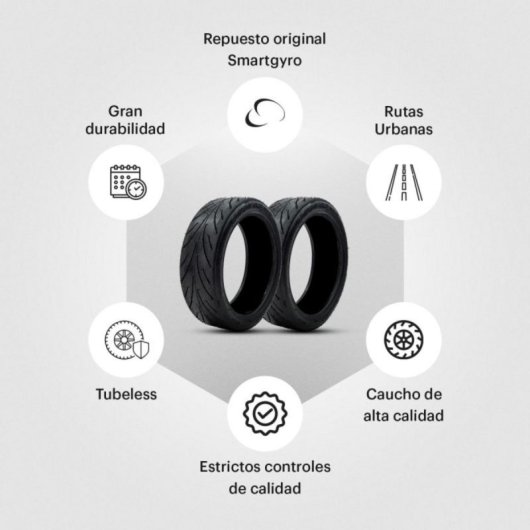 Cubierta urbana Tubeless para smartGyro K2, caucho antideslizante y alta absorción