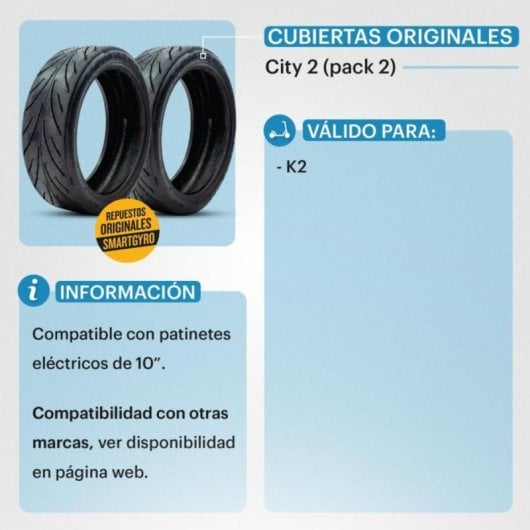 Cubierta urbana Tubeless para smartGyro K2, caucho antideslizante y alta absorción
