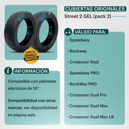 Cubiertas Street 2 Tubeless con Gel Antipinchazos para Speedway, Rockway y Crossover – Pack de 2