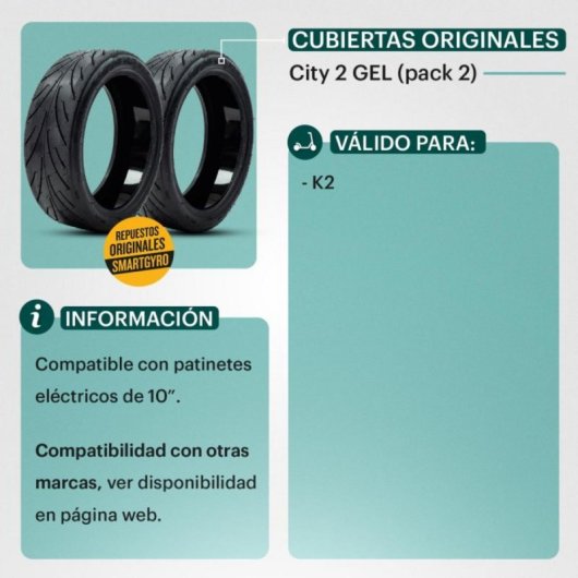Cubierta Tubeless smartGyro K2 Antipinchazos con GEL, Caucho Resistente, Urbana 8,5 pulgadas