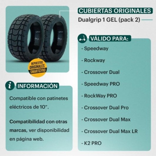 Smartgyro DUALGRIP 1 Tubeless Pack 2 Cubiertas con Gel Antipinchazos para SmartGyro Allroad