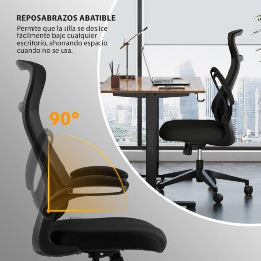 Silla ergonómica SENSE7 REVO con respaldo de malla, reposabrazos abatibles y base robusta