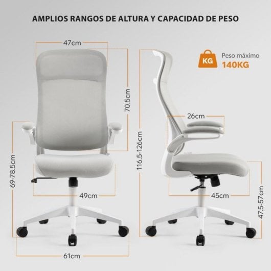 Silla ergonómica SENSE7 REVO respaldo malla, asiento espuma, reposabrazos abatibles, altura ajustable, carga 140 kg