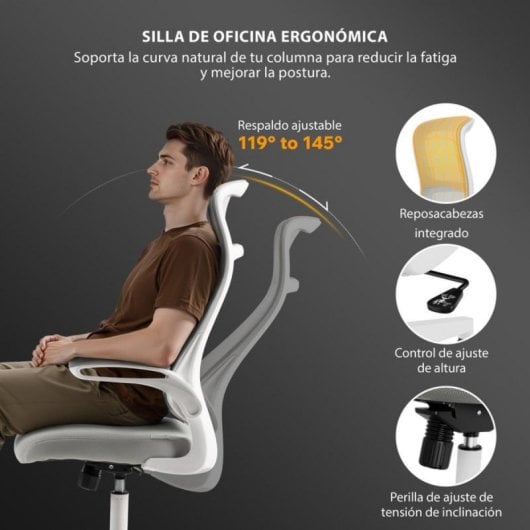 Silla ergonómica SENSE7 REVO respaldo malla, asiento espuma, reposabrazos abatibles, altura ajustable, carga 140 kg