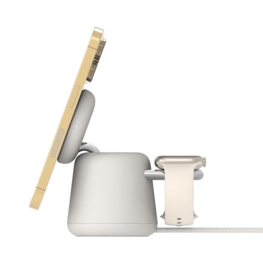 Cargador inalámbrico Belkin MagSafe 15W 2 en 1 Belkin Pro, carga rápida, USB, color arena, compatible auriculares y smar