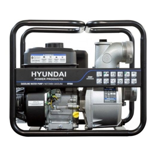 Hyundai Motobomba Gasolina HY80 7,0 HP 210cc 60 m³/h 80mm Arranque Manual Alarma Aceite 30m Altura