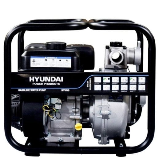 Hyundai Motobomba gasolina 4 tiempos OHV, sello mecánico, chasis 32mm, cuerpo aluminio, accesorios incluidos