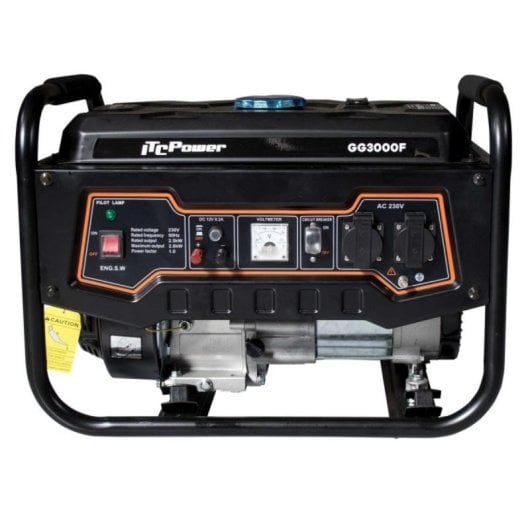 ITCPower Gerador de gasolina 4 tempos OHV, chassis de aço, voltímetro, arranque fácil, depósito grande