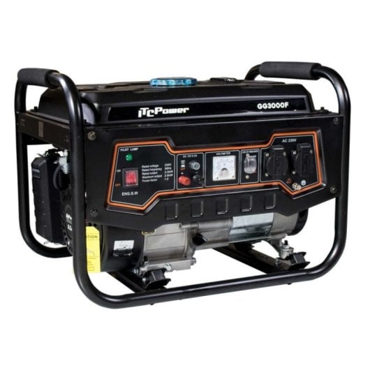 ITCPower Gerador de gasolina 4 tempos OHV, chassis de aço, voltímetro, arranque fácil, depósito grande