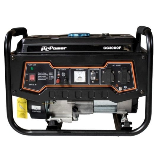 ITCPower Gerador de gasolina 4 tempos OHV, chassis de aço, voltímetro, arranque fácil, depósito grande