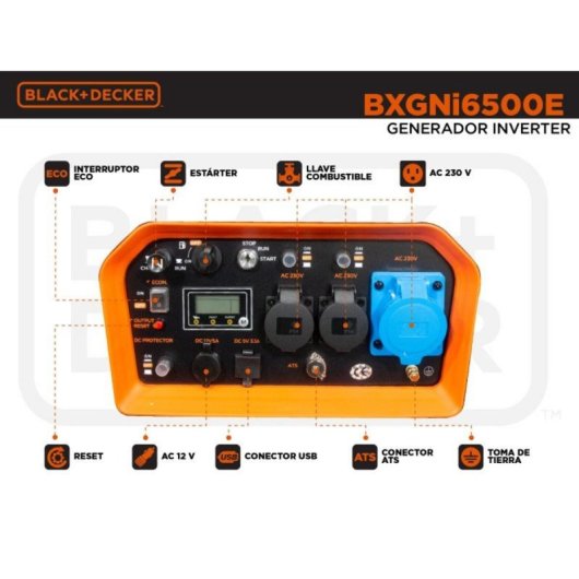 Generador Inverter Black and Decker BXGNi6500E Gasolina 6500W Arranque Eléctrico Monofásico