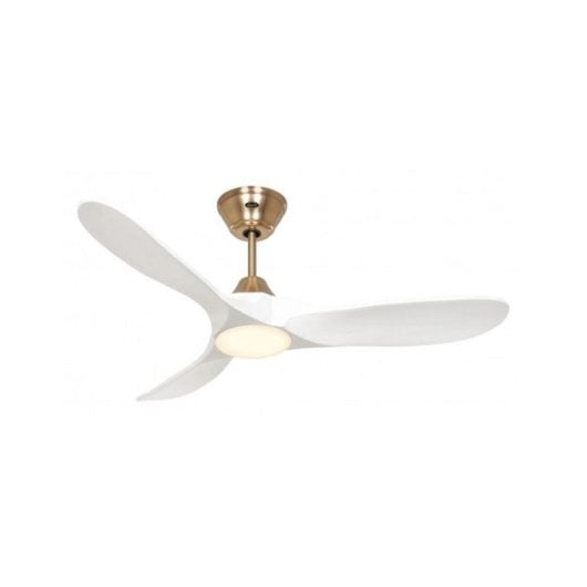 Ventilador techo DC 122cm aspas madera blanca, motor cromo cepillado, mando y modo verano/invierno