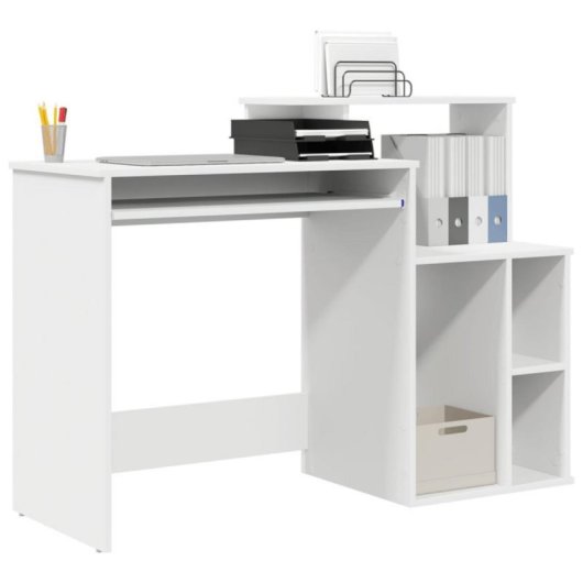 Escritorio Magali Blanco MDF Reversible 2 en 1 con Estantes, Bandeja y Mueble Auxiliar
