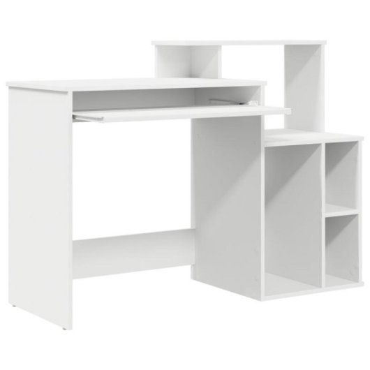 Escritorio Magali Blanco MDF Reversible 2 en 1 con Estantes, Bandeja y Mueble Auxiliar