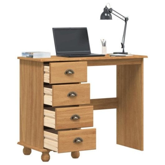 Escritorio Askim madera roble macizo, 4 cajones, acabado mate, diseño clásico, carga 50 kg