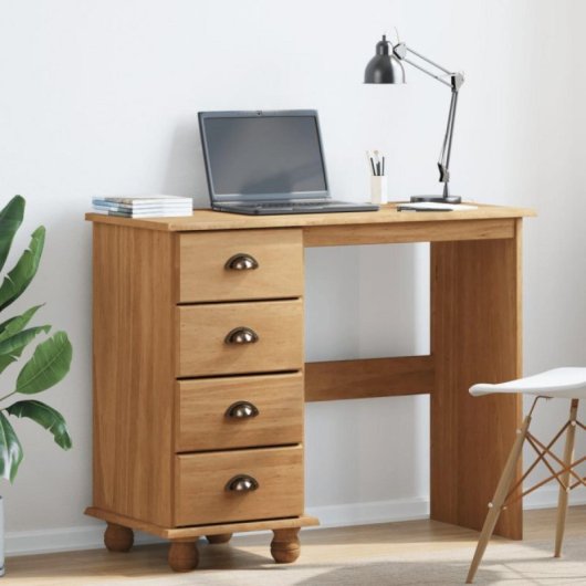 Escritorio Askim madera roble macizo, 4 cajones, acabado mate, diseño clásico, carga 50 kg