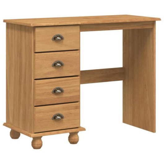 Escritorio Askim madera roble macizo, 4 cajones, acabado mate, diseño clásico, carga 50 kg