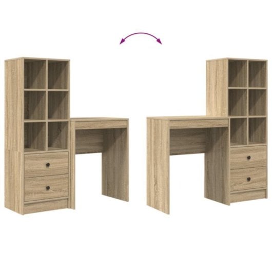 Conjunto escritorio y estantería Hedwig MDF 6 compartimentos 2 cajones 76x60x40 cm