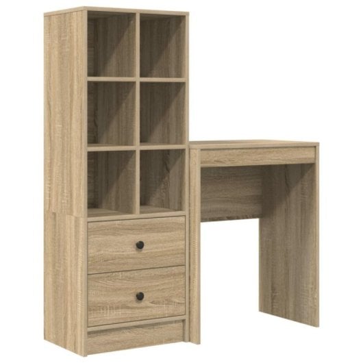Conjunto escritorio y estantería Hedwig MDF 6 compartimentos 2 cajones 76x60x40 cm