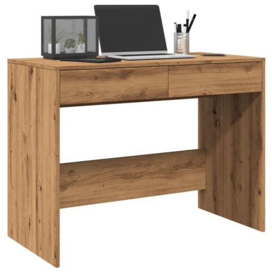 Escritorio Piña madera de ingeniería 2 cajones, compacto, resistente, minimalista, fácil montaje