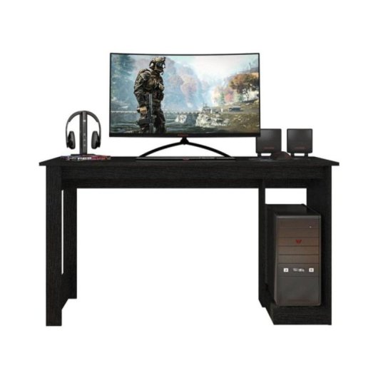 Escritorio Nevada negro, melamina MDF, estante CPU, diseño ergonómico y compacto