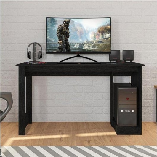 Escritorio Nevada negro, melamina MDF, estante CPU, diseño ergonómico y compacto
