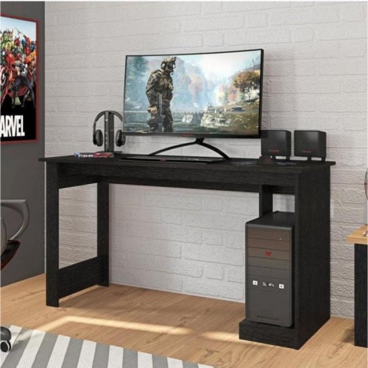 Escritorio Nevada negro, melamina MDF, estante CPU, diseño ergonómico y compacto