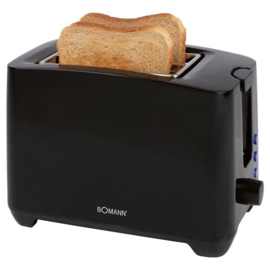 Tostapane compatto 2 fette 750W nero con funzione scongelamento e riscaldamento