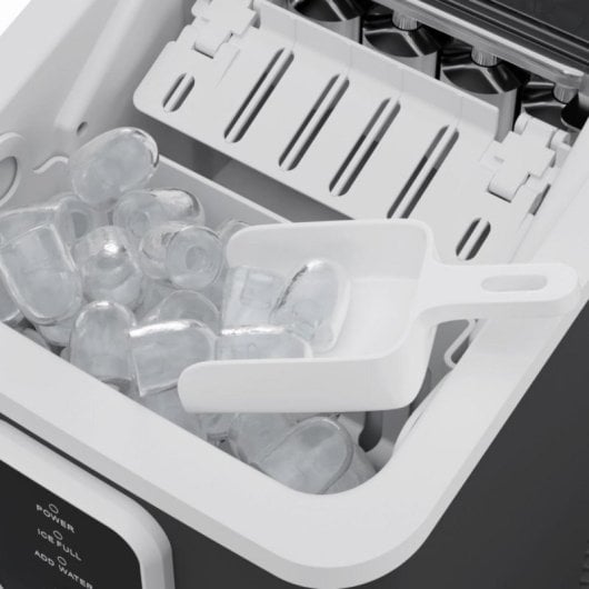 Máquina de hielo compacta 12 kg/día, ciclo rápido 8 cubitos en 7-9 min, dos tamaños de hielo, pantalla LCD, cubeta extra