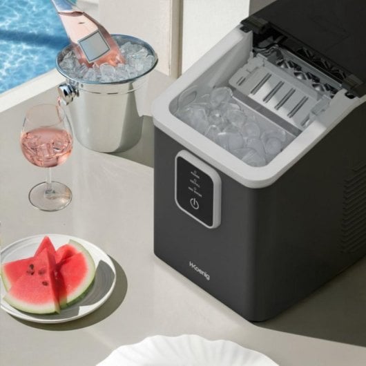 Máquina de hielo compacta 12 kg/día, ciclo rápido 8 cubitos en 7-9 min, dos tamaños de hielo, pantalla LCD, cubeta extra