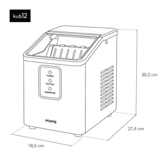 Máquina de hielo compacta 12 kg/día, ciclo rápido 8 cubitos en 7-9 min, dos tamaños de hielo, pantalla LCD, cubeta extra