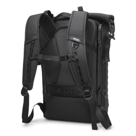 Mochila ROG SLASH 4.0 para portátil hasta 18", Negro, Resistente, Cuero y Poliéster, Hidrofóbica, Hebilla magnética, Uni