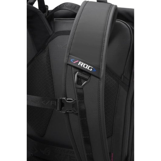 Mochila ROG SLASH 4.0 para portátil hasta 18", Negro, Resistente, Cuero y Poliéster, Hidrofóbica, Hebilla magnética, Uni