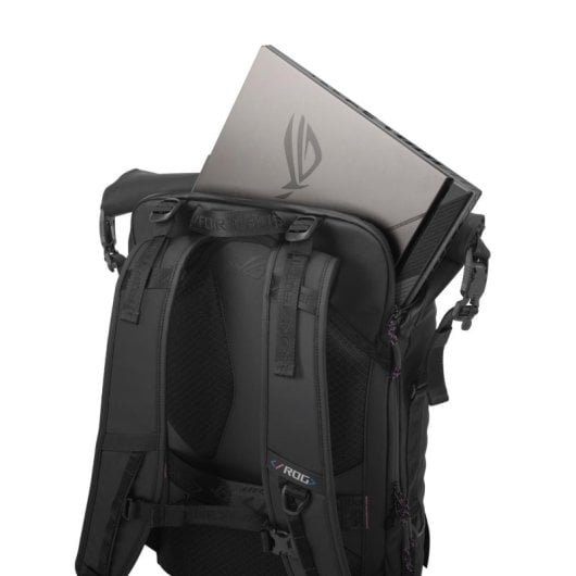 Mochila ROG SLASH 4.0 para portátil hasta 18", Negro, Resistente, Cuero y Poliéster, Hidrofóbica, Hebilla magnética, Uni