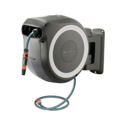 Portamangueras automático de pared 35m Gardena RollUp XL, giro 180°, AquaStop, gris/negro