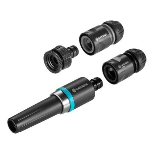 Conjunto accesorios riego Gardena EcoLine 4 piezas, 90% reciclado, acople rápido, 3/4" Negro