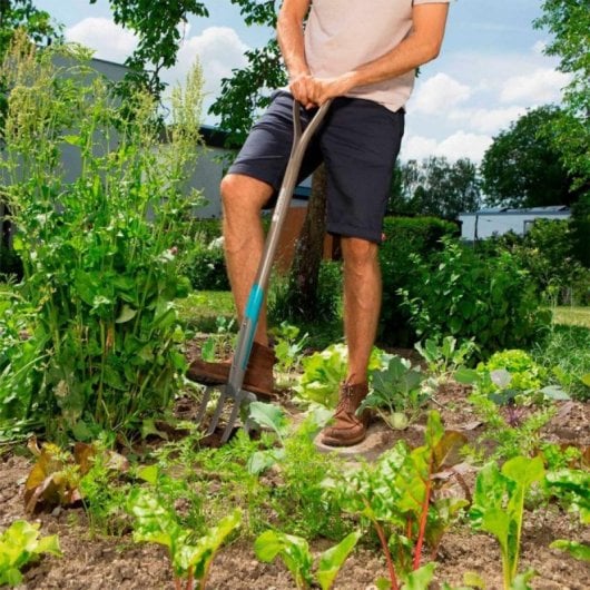 Ergonomische Gartenforke mit 4 Zähnen, D-förmigem Griff und hochwertigem Stahl