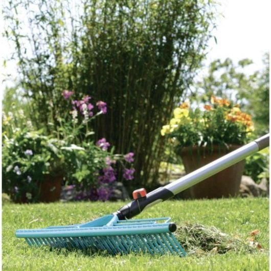 Rastrillo de jardín Gardena 3381-20, 600 mm, acero de alta calidad, turquesa, compatible con sistema combinado