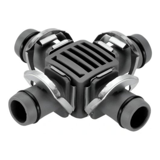 Conector en Cruz Gardena 13mm Micro-Drip, 4 salidas, Quick & Easy, 2 Unidades, Negro