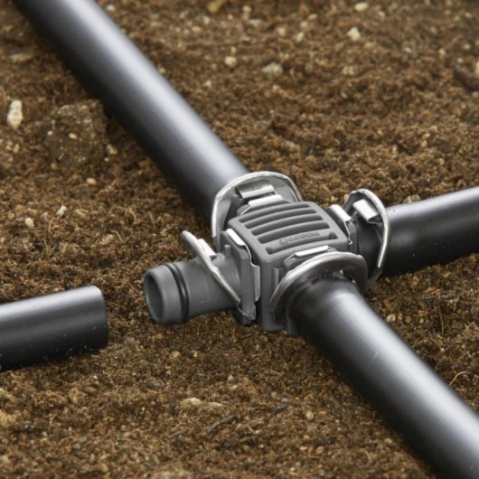 Conector en Cruz Gardena 13mm Micro-Drip, 4 salidas, Quick & Easy, 2 Unidades, Negro
