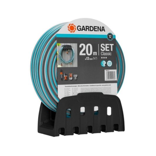 Manguera reforzada de PVC 13 mm Gris/Azul, 35 m, presión hasta 22 bar, soporte mural