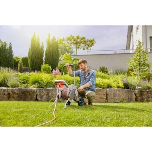 Gardena CleverRoll L Easy Metal Weiß Schlauchwagen mit 100 m Kapazität und stabilem Metallrahmen