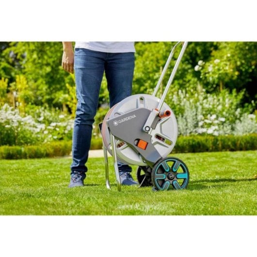 Gardena CleverRoll L Easy Metal Weiß Schlauchwagen mit 100 m Kapazität und stabilem Metallrahmen