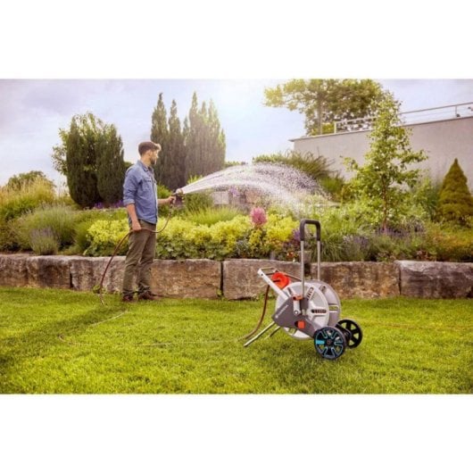 Gardena CleverRoll L Easy Metal Weiß Schlauchwagen mit 100 m Kapazität und stabilem Metallrahmen