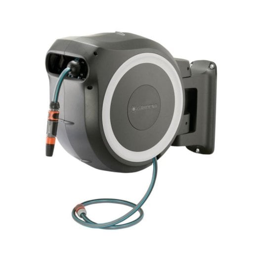Enrolador Automático de Mangueira Gardena RollUp M/L 25m Cinza, Multifuncional, Rotativo 180°