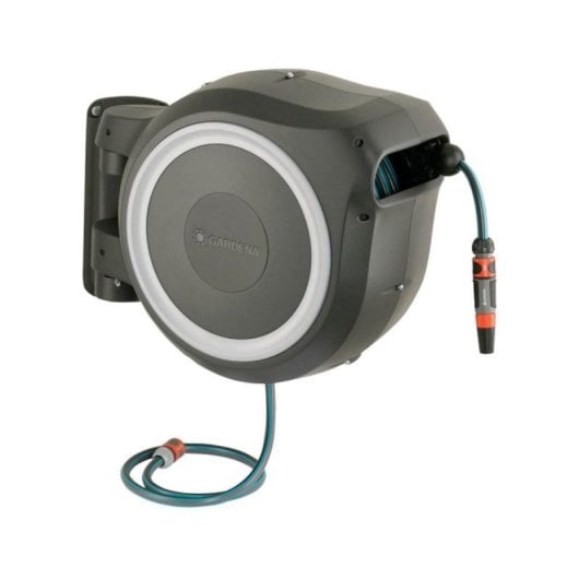 Enrolador Automático de Mangueira Gardena RollUp M/L 25m Cinza, Multifuncional, Rotativo 180°
