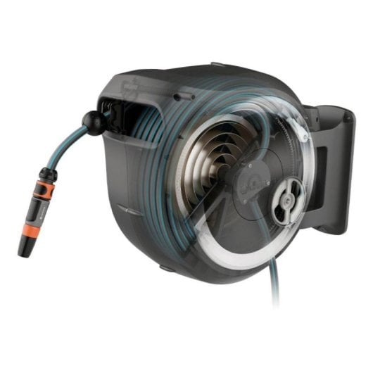 Enrolador Automático de Mangueira Gardena RollUp M/L 25m Cinza, Multifuncional, Rotativo 180°