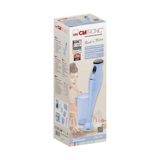 Batidora vaso 0,5L 180W azul acero inoxidable, una velocidad, jarra transparente